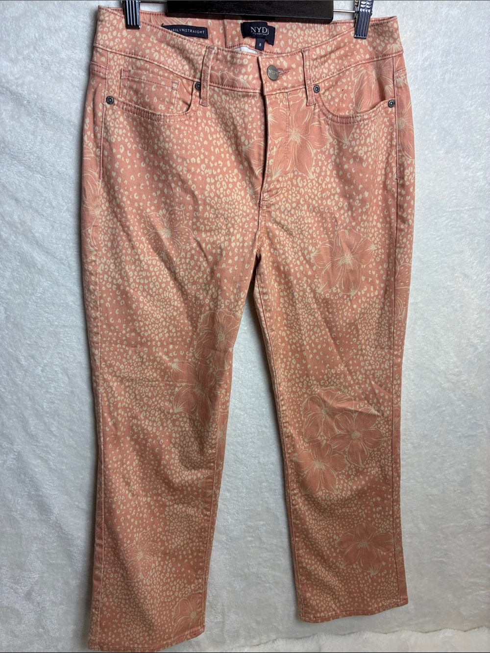 NYDJ woman,s Coral-Pink Floral Slim Straight Jeans